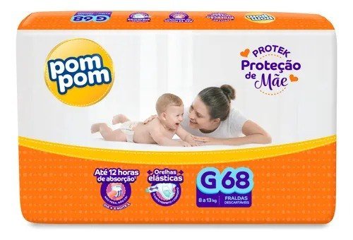 Fralda Pom Pom Protek Proteção de Mãe G 68 Unidades