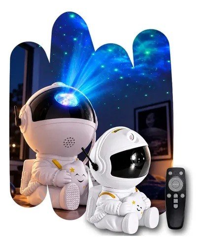 Mini Astronauta Projetor Estrelas Galáxia Luminária Noturna Branco Preto 127/220v