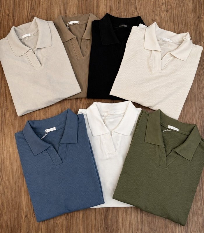Camisa Camiseta Polo Masculina Texturizada Sem Botão (P ao G3)