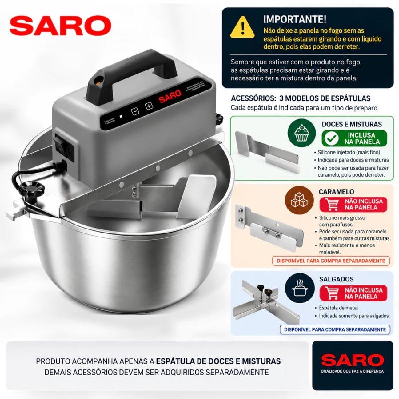 Panela Misturadeira Automática 10L Brigadeiro Doces e Massas Saro Bivolt