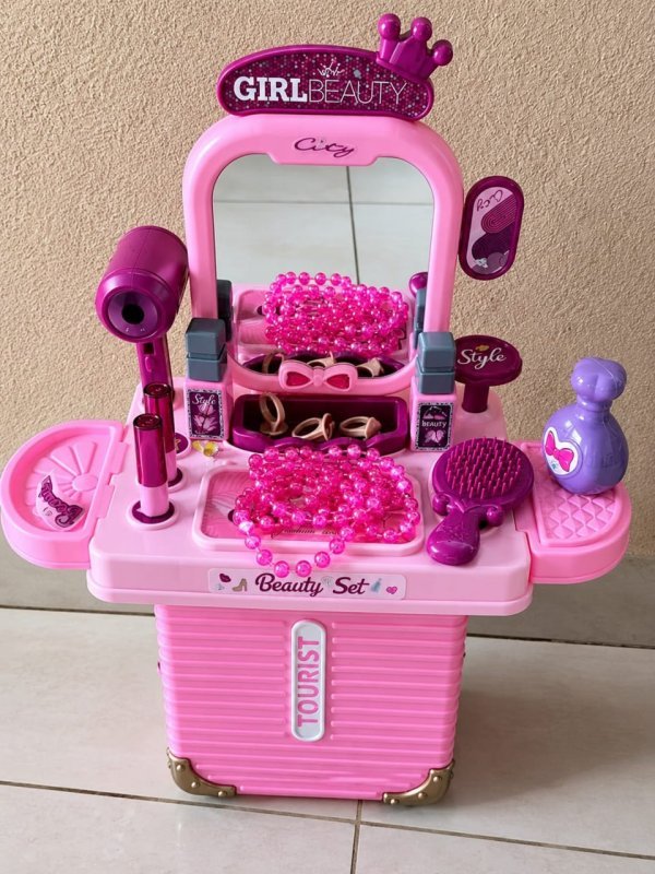 Bancada Penteadeira Infantil 3 Em 1 Maleta 21 Peça Maxi Toys