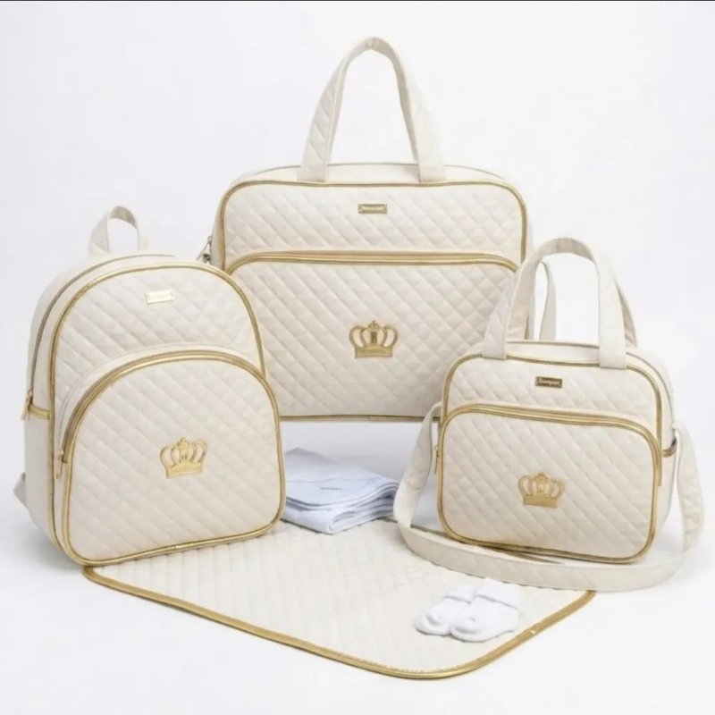 Kit Bolsas Saída Maternidade Bebê 4 Peças Coroa Dourada