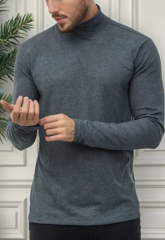 Camiseta Gola Alta Masculina Manga Longa Malha Eco Premium