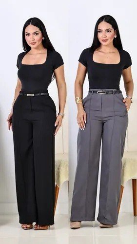 Kit 2 Calça Pantalona Feminina Alfaiataria Elegante C/ Cinto