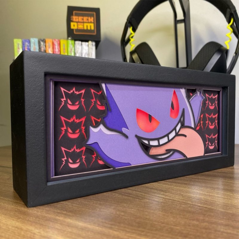 Luminária Lightbox Anime 3D LED Decoração de Mesa PC Gamer Pokémon Gengar Mod2