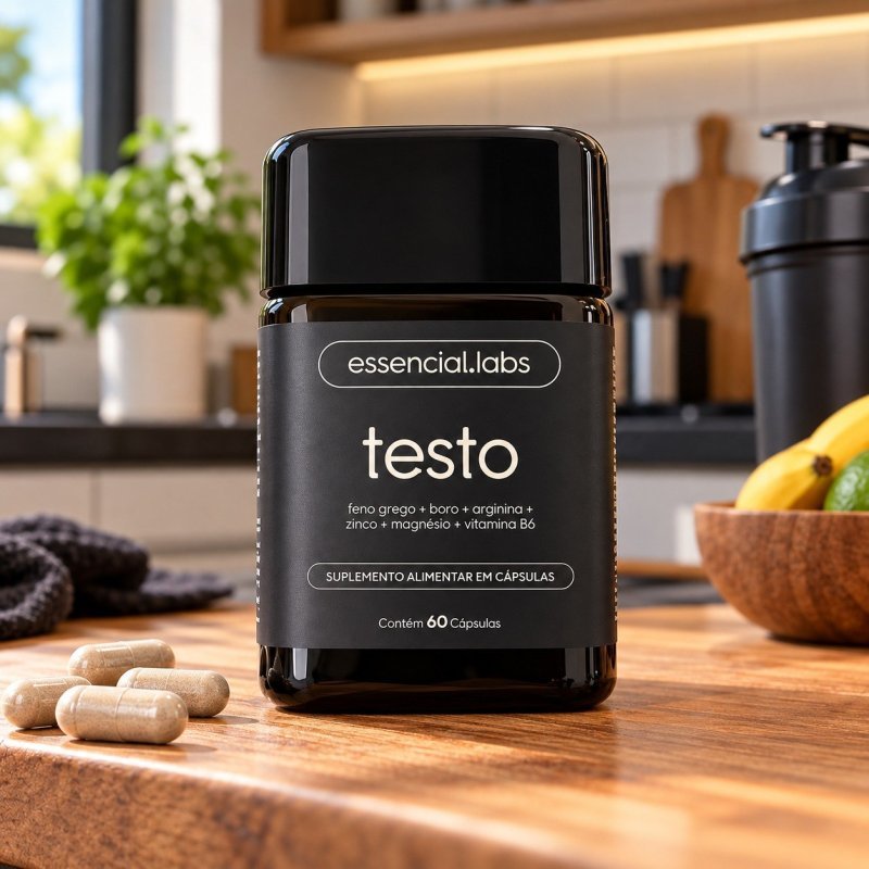 TESTO ESSENCIAL - Fórmula Exclusiva com Feno Grego + Boro + Arginina + ZMA + Vitamina B6 - 60 cápsulas