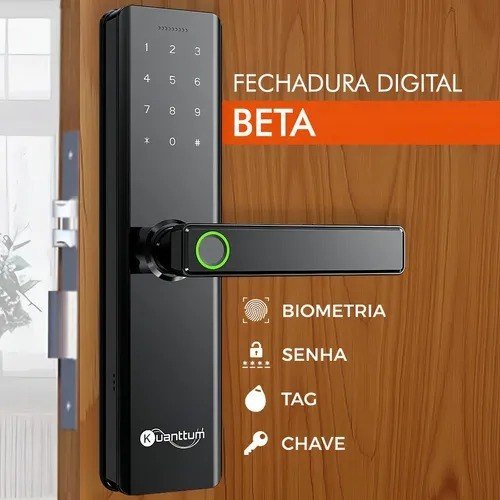 Fechadura Digital Kuanttum Beta de Embutir com Biometria, Senha e RFID para Porta de Madeira