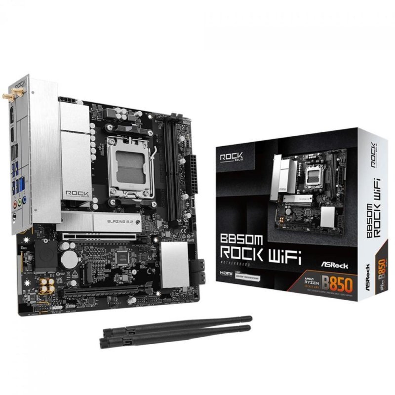 Placa Mãe ASRock B850M Rock WiFi, Chipset B850, AMD AM5, mATX, DDR5