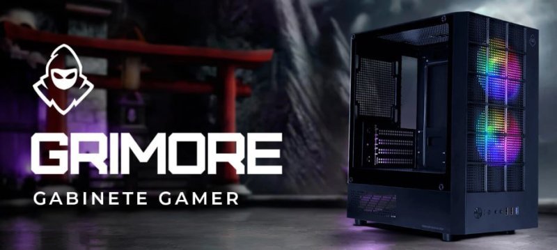 Gabinete Gamer Mancer Grimore, Mini-Tower, Lateral de Vidro, 2 Fans Rainbow, Preto, Mcr-Grm-Bk