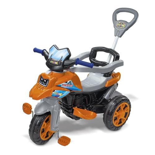 Maral Triciclo Moto Trail Infantil 2 em 1 – Passeio com Empurrador e Pedal Laranja