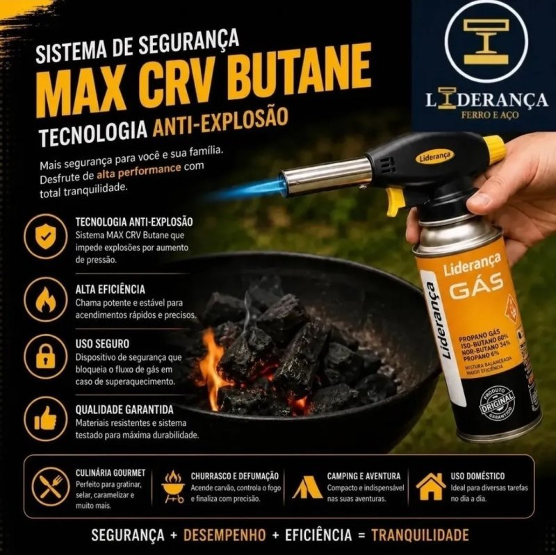 Kit Maçarico Portátil Automático Liderança Ferro Aço para 1300°C com 4 Refis de Gás Butano