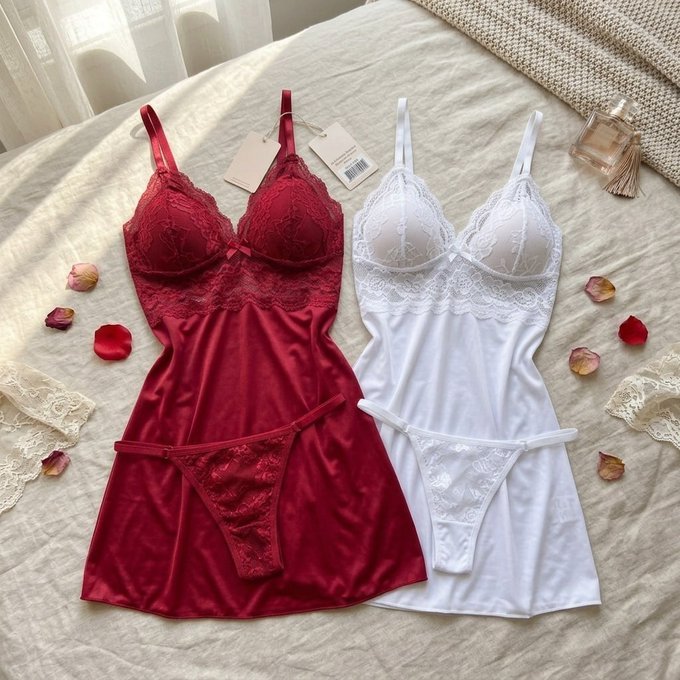 Kit com 2 Camisolas Sem Bojo com Calcinha Renda Pijama Baby