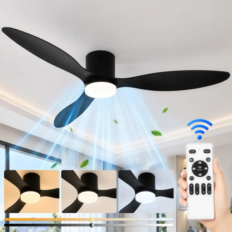 Ventilador de Teto 42" Silencioso com Lâmpada Controle 3 Pás