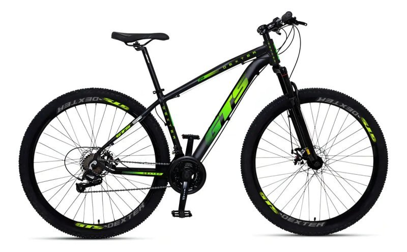 Bicicleta Aro 29 GTS Dexter 24 Marchas Freio a Disco Preto com Verde