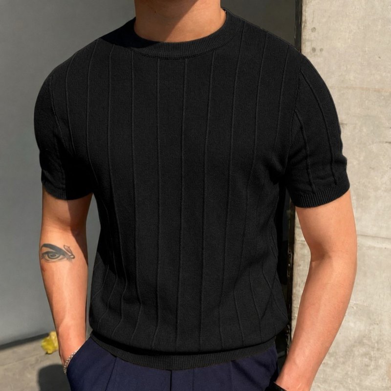 Blusa Masculina Básica Manga Curta Canelada Tricot Modal