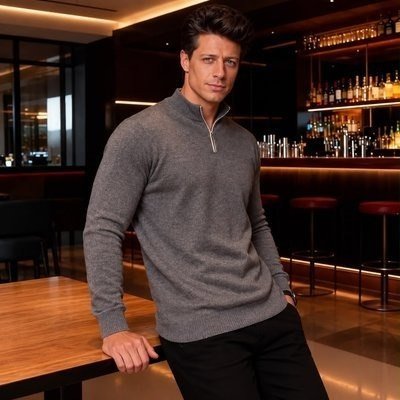 Suéter Masculino Gola V Zíper Tricô Inverno Casual Trabalho