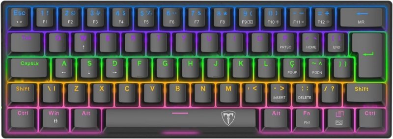 Teclado Mecânico Gamer T-Dagger Arena Iluminação Rainbow Preto 60% Switch Marrom T-TGK321-BR