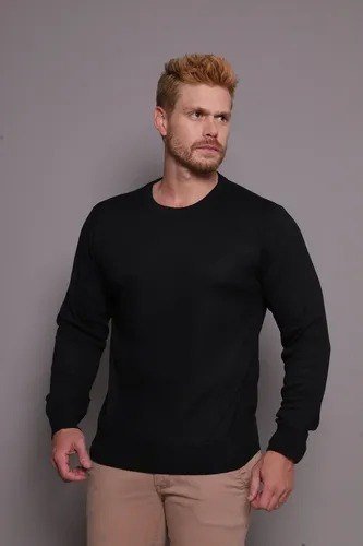 Suéter Masculino Gola U Preto Basic Tricot Blusa Manga Longa