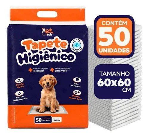 Tapete Higiênico Pet 50 Unidades 60x60 Descartável Cão Gato