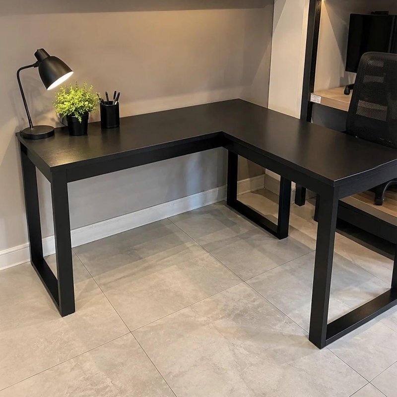 Escrivaninha Industrial Em L Berlim De Canto Em MDF Cor Preto
