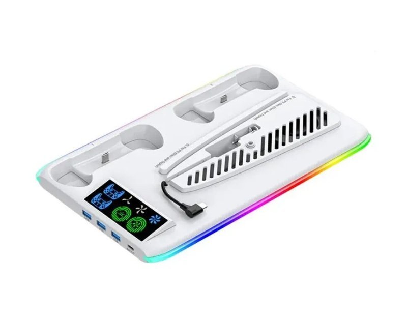 Base Cooler Para Ps5 Pro Slim Fat Suporte Dock Carregador De Controles Com Led Rgb