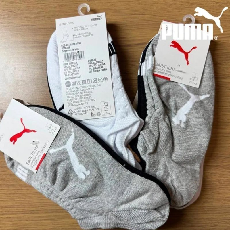 Kit 9 Pares Meias Puma Sapatilha Soquete Invisível Original + Frete Grátis