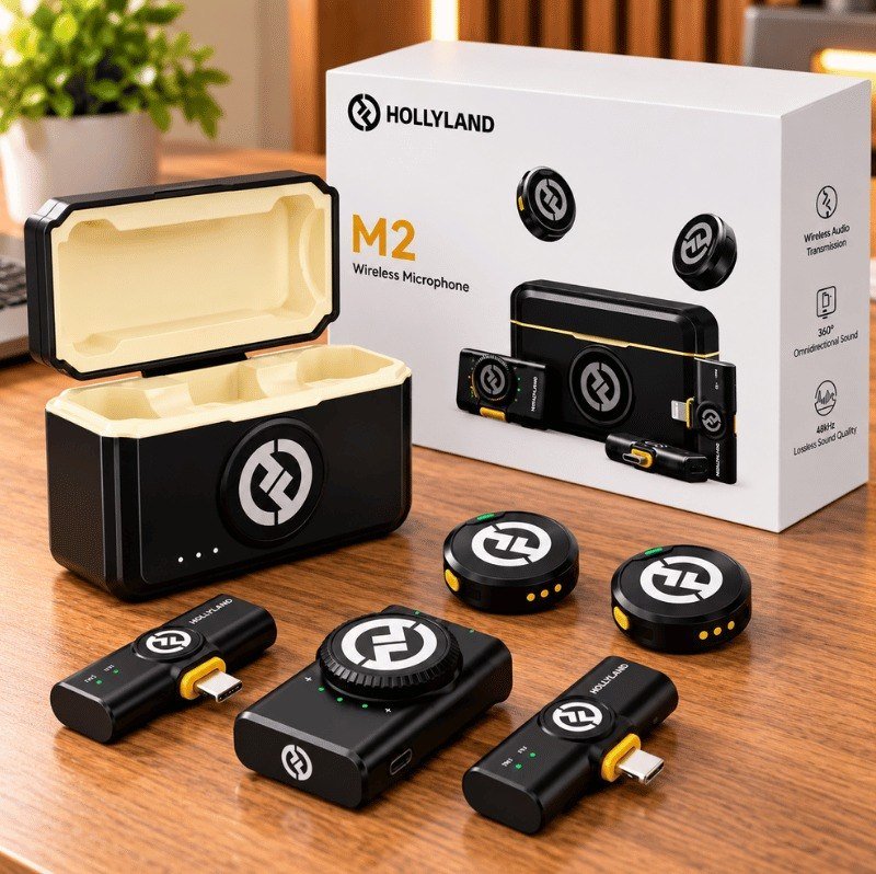 Microfone Lapela Hollyland Lark M2 Duplo USB-C e Lightning Preto