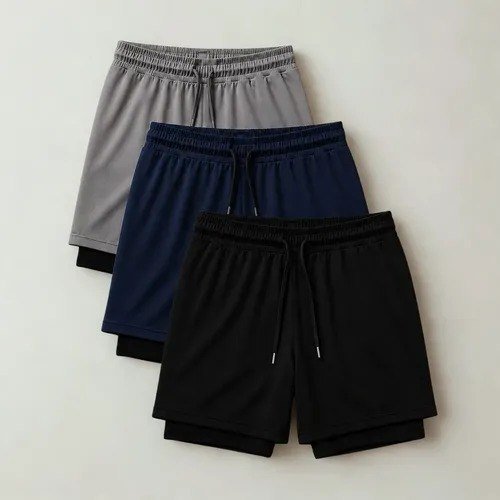 Kit 3 Shorts 2 Em 1 Duplo Academia Treino Corrida Bermuda