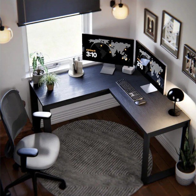 Escrivaninha Industrial Em L Berlim Mesa Escritório Home Office Para Estudo De Canto Em MDF Cor Preto