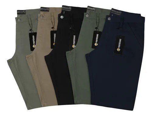 Kit Com 5 Bermudas Masculina Sarja Brim Coloridas Baratas