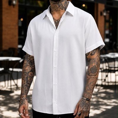 Camisa De Botão Masculina Manga Curta Social Verão Slim
