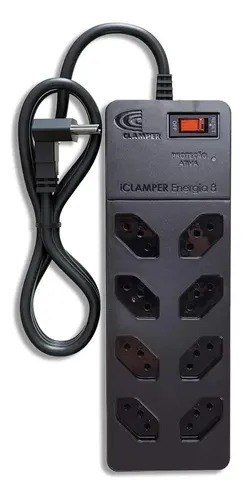 Filtro de Linha com Protetor de Surto DPS iCLAMPER Energia 8 Tomadas 3 Pinos 10 Amperes com Tecnologia LCF Anti Raio Cor Preto