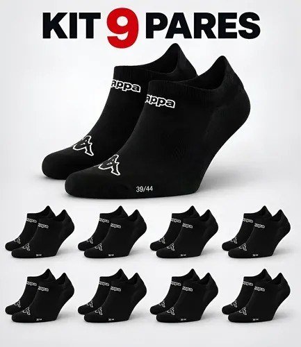 Kit 9 Pares Meias Kappa Sapatilha Soquete Invisível Original Preto 38-43