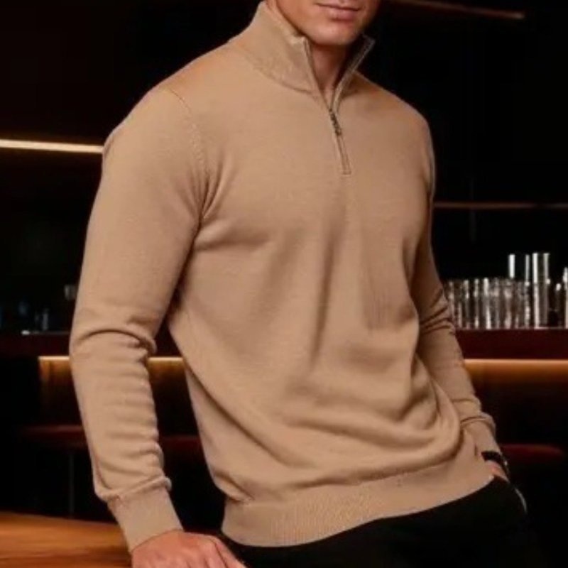 Suéter Masculino Gola V Zíper Tricô Inverno Casual Trabalho