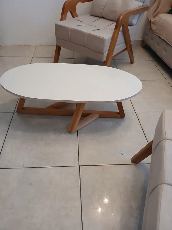 Mesa Mesinha Centro Sala De Casa Cor Oval Off White Full