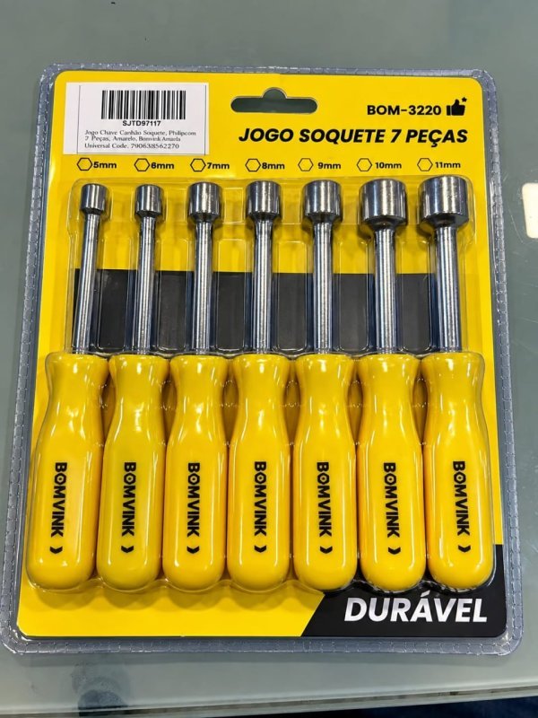 Jogo Chave Canhão Soquete Profissional 7 Peças Amarelo Bomvink