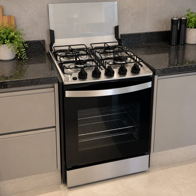 Fogão De Embutir Brastemp 4 Bocas, Chama Dupla Byo4ebr Cor Inox Bivolt