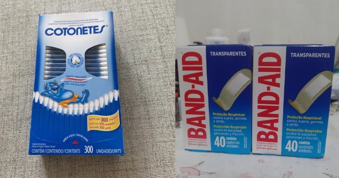 Cotonetes Hastes Flexíveis e Band-Aid Curativos Adesivos
