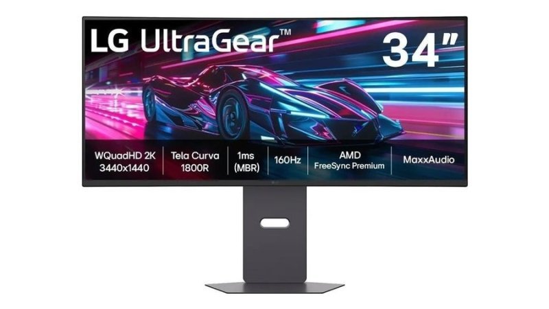 Monitor Gamer LG UltraGear Curvo 34"- QuadHD 2K, UltraWide 1800R, 160Hz, 1ms (MBR), AMD FreeSync Premium, HDR10, MaxxAudio, Preto -34G600A