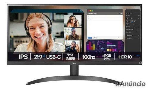 Monitor LG UltraWide - Tela IPS de 29", 21:9, HDR10, sRGB 99%, 100Hz, Preto- 29WQ500B