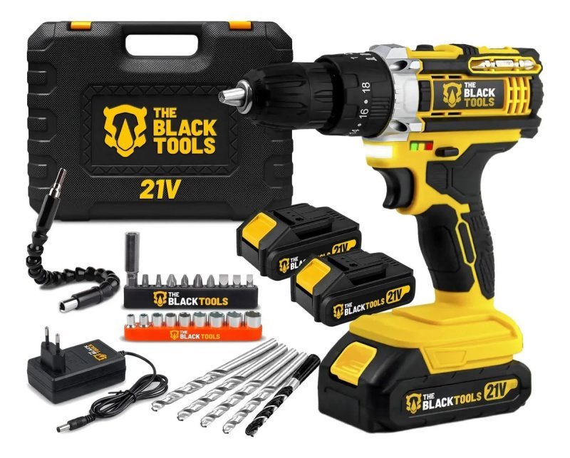 Parafusadeira Furadeira De Impacto The Black Tools (2 Baterias) Profissional TB-21PX Com Maleta 60Hz