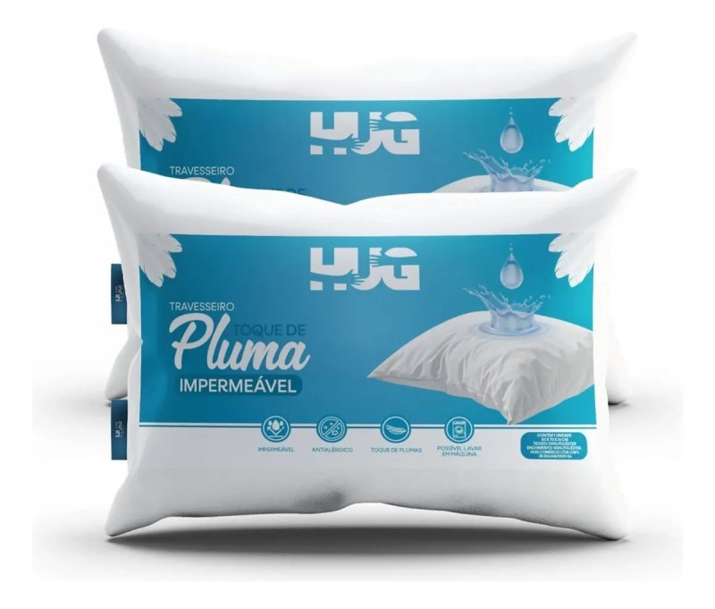 Kit 2 Travesseiros Impermeável Toque Pluma Hug Antialérgico
