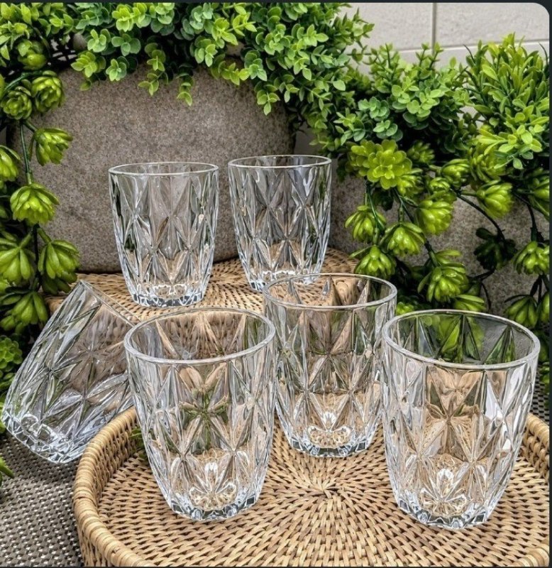 Jogo com 6 Copos Vidro Diamante Grosso 300ml + Frete Grátis