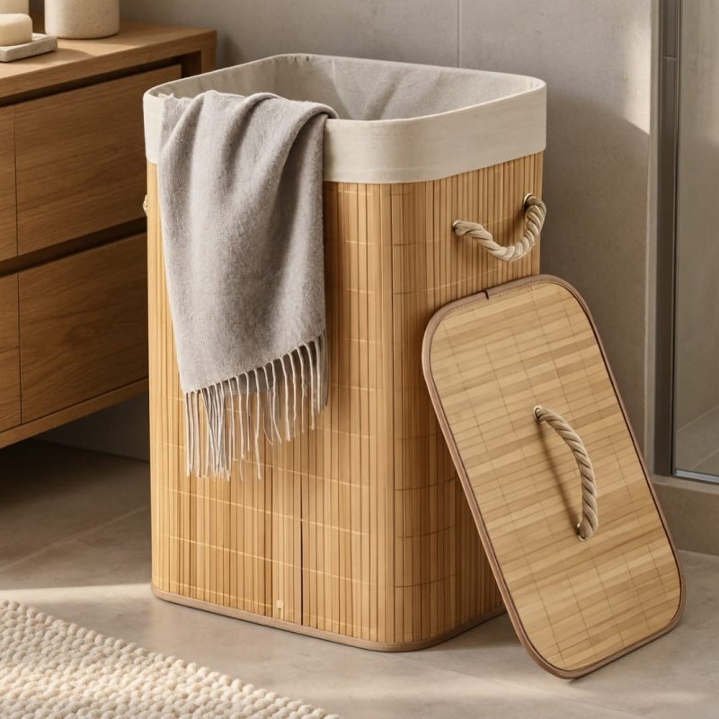 Cesto De Roupa Bambu Dobrável