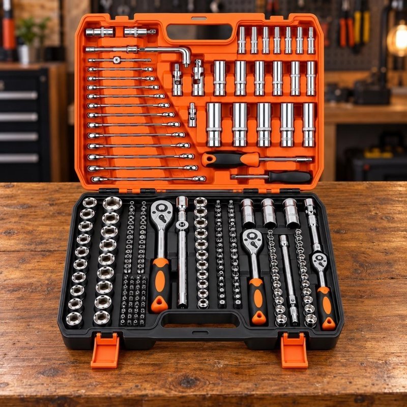 Kit Jogo Soquete Chave Catraca 216 Peças Aço Crv Com Maleta + Frete Grátis