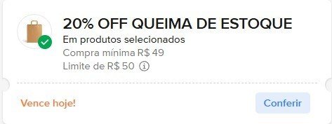CUPOM QUEIMA29 - 20% OFF em compras acima de R$49