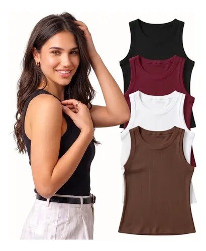Kit 4 Blusa Regata Canelada Feminina Nadador Moda Básica