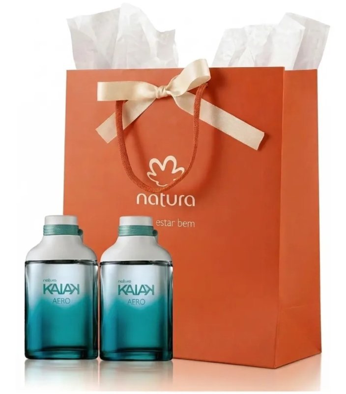 Presente Kaiak Aero: 2 Unidades Deo Colônia 100ml + Sacola De Presente Com Laço Tam. M