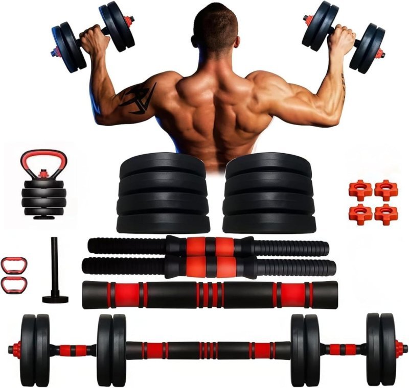 Kit Halteres Ajustáveis 15kg 6 em 1 com Barras, Anilhas e Kettlebell