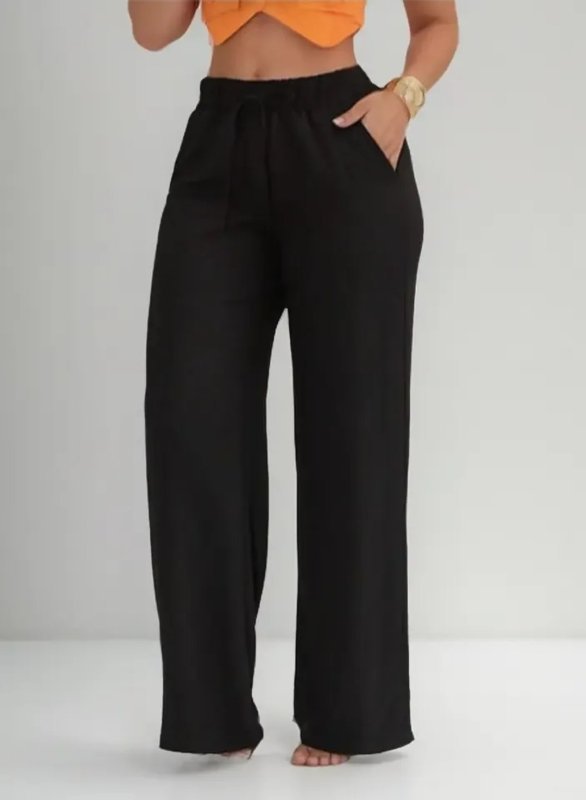 Calça Pantalona Wide Leg Duna Elastico Na Cintura